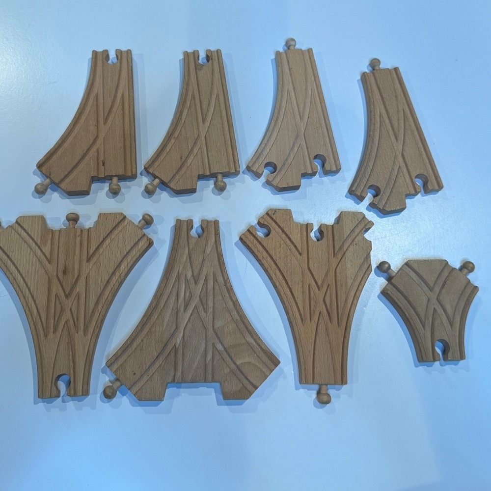 Brio Wooden Train Track Switch Split Pieces Lot of 7 Vintage Railway Accessories